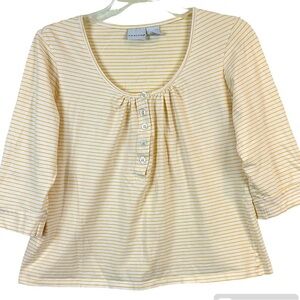 Yellow pinstripe Rouched Neck 3/4 Sleeve Kidcore Top Size M 🔥